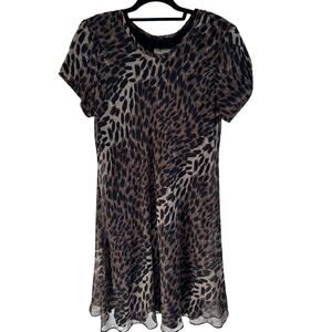 Vintage womans Jeffrey & Dara leopard print shoulder pads midi dress size 14